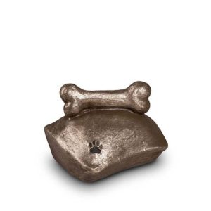 Urna de animal de estimação de cerâmica travesseiro osso com impressão de pata litro de prata ugks
